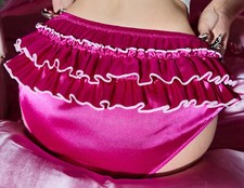Ruby red Sissy Frilly Shiny Satin Full Back Brief Panties XL   40 - 47" HIPS