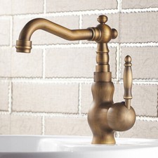 Antique Brass Swivel Spout Basin Sink Bathroom Mixer Tap Washroom Faucet 8nf076