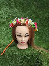 Pink Orange Ivory hand made Flower Crown Head band Wedding Flower Girl Bride 