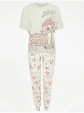 Women's Disney Bambi Short Sleeve Pyjamas UK Size 10-12 & Slippers UK Size 3-5