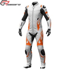 White & Orange Motorcycle Leather Racing Suit  Stand Out & Ride Protected