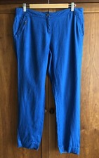 Miss Captain Women’s Linen Trousers Size 42 14 Royal Blue 6 Pockets Summer Cool