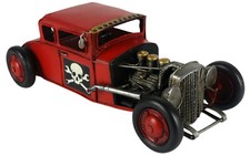 32CM RED HOT ROD TRUCK TIN PLATE METAL DECORATIVE MODEL VINTAGE RETRO