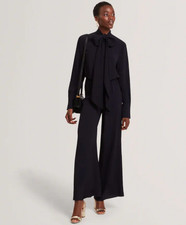 TED BAKER Jumpsuit Womens TB 2 UK 10 Kyrabe Navy Cravat Tie Back Shirt Wide Leg