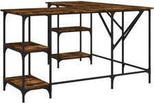 L-Shape Corner Desk with Shelves 139cm Smoked Oak Office Computer Table