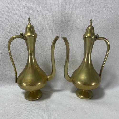 Pair vintage brass pitcher - of,