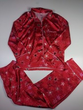 Victoria's Secret Satin Red Star Long Sleeve Pyjamas Set 2 piece Size M Medium