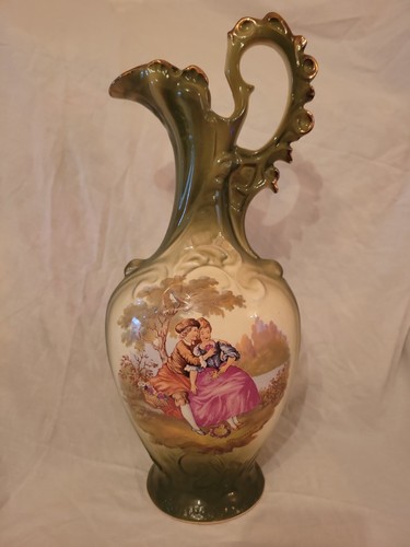 Vintage green rococo jug - green,
