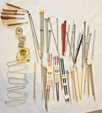 Knitting needle bundle 45x, giant safety pins, vintage hooks, measuring tape