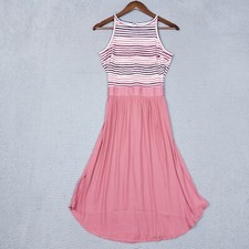 Loft Tank Dress Women’s 4 Pink Striped Sleeveless Tie Back Knee Length Stretch