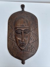 VINTAGE African carved wooden head ethnic traditional wall hanging