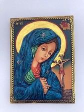 Greek Orthodox Icon Painting on Wood The Holy Mother in Sorrow Virgin Mary