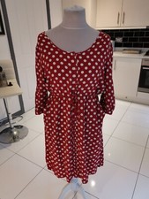 Dickens And Jones Dress, Sz 14 Brown with cream spots, pockets, drawstring waist