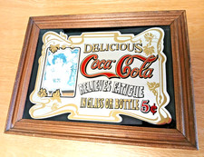 Great Mirror Image "Coca Cola" in Wooden Frame / 12.5x 9.5" / Vintage