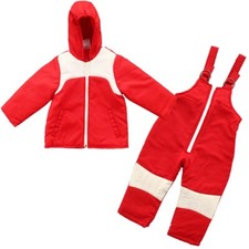 2PC Insulated Winter Padded Kids Snow Suit Girls Boys Baby All-In-One Ski Red