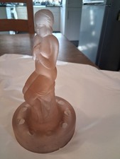 Frosted Pink Glass Seated Nude Lady Centrepiece/Flower Frog  Art Deco Vintage