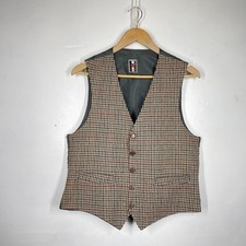 Vintage C&A Tweed Waistcoat Mens M Brown Houndstooth Check Vest Peaky 80s 90s