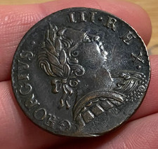 George III Cont. Counterfeit Halfpenny 1775? 5 weak Ex-Cleaned c7.5g (ref #15)
