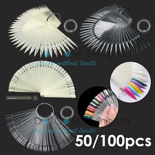 50/100PCS Nail Art Tips Colors Sticks Display Fan Clear White False Practice kit