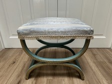 Vintage Lloyd Loom Style Blue & Gold Gilt Dressing Table Seat Stool/ Chair
