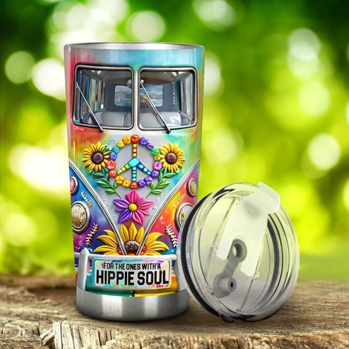 Hippie van tumbler peace sign - van,
