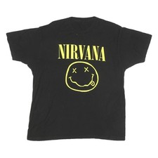 NIRVANA Mens Black Graphic T-Shirt L Short Sleeve Crew Neck Band Logo Print