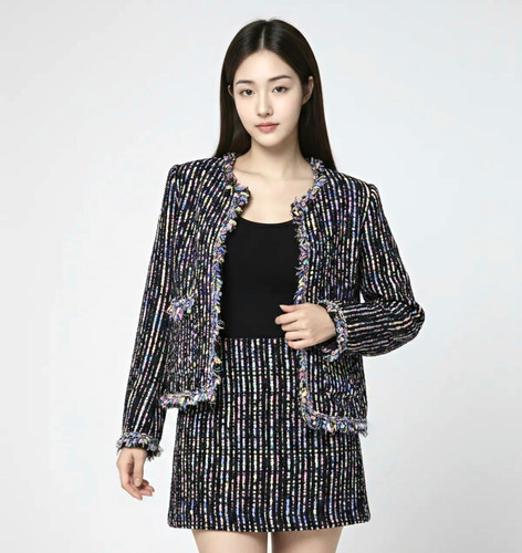 Zara striped tweed fringe trim