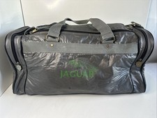 Jaguar Grey & Green Leather Style Duffel Bag Luggage Holdall Large Vtg