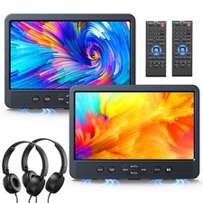 2x10.1" Twin Screen Car DVD Player Headrest Monitor HD 1080P HDMI USB AV+Headset