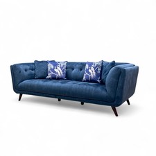 Furniture Village ‘Rene’ 3 Seater Sofa Heritage Blue Velvet With Cushions NEW