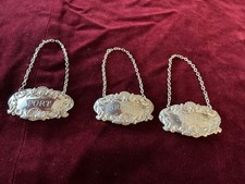 3 Off Silver Decanter Labels - Port - Brandy - Sherry Hallmarked London 1913
