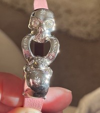 Genuine Alexander McQueen Wrap double skull bracelet Pink Leather Strap Rare 