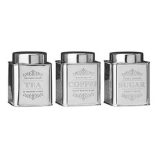 Chai Silver Tea Coffee Sugar Jars canisters Food Storage Space Saving Set Kitche
