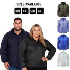 Plus Size 3XL-6XL Unisex Showerproof Kagool Rain Jacket Mac Cagoule with Hood
