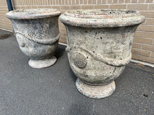 Anduze Pots Planters Pair Of low Urns Antique stone Painted terracotta Garden