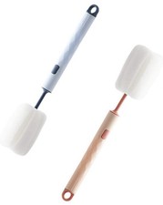 2x Sponge Bottle Cleaner Brushes - Durable Long Handled Bottle Brush - Pink+Blue