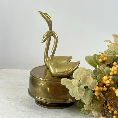 Vintage brass swan music - brass, box