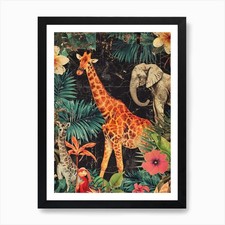 Safari Animals Retro Collage Art Pr Framed Wall Art Poster Canvas Print Picture