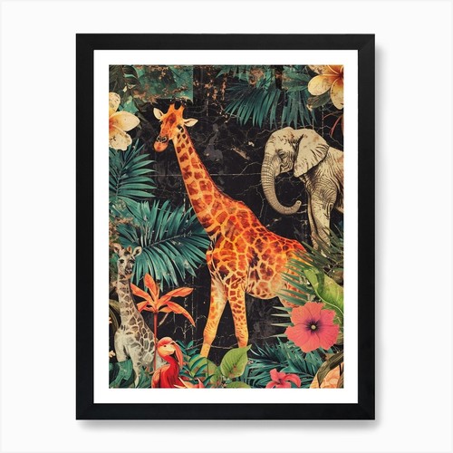 Safari animals retro - retro, collage