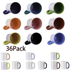 36PCS Sublimation Mugs 11oz Coloured Inner Rim Handle Coffee Heat Transfer Press