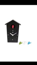KOOKOO Birdhouse Mini Black, Tiny Modern Cuckoo Clock with 12 Natural Bird So...