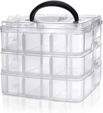Stackable Storage Box 3 Tier Clear Plastic Craft with 18 Compartments