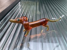 Hand Blown Dachshund Glass Ornament Sausage Dog Miniature VGC