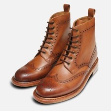 Tan Goodyear Welted Wingtip Brogue Country Boots