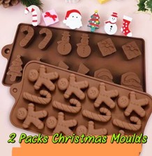 2 PACKS Christmas Gingerbread Man Candy Cane Silicone Chocolate Mould Resin Clay