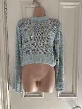 Zara size L crocheted thin knit long sleeved pastel jumper, green, blue, lilac