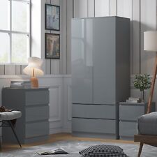 Grey Gloss Wardrobe 2 Door 2 drawer Combi Scratch Resistant Soft Close