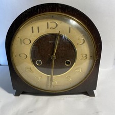 ENGLISH ART DECO OAK MANTEL CLOCK PLATFORM ESCAPEMENT SMITH AND SON 18cm