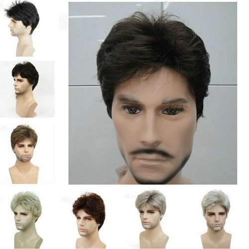 Men wig brown short - brown, straight