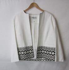 HELENE BERMAN Ivory Occasion Jacket Gold & Black Woven Detail Boxy Style Size 14